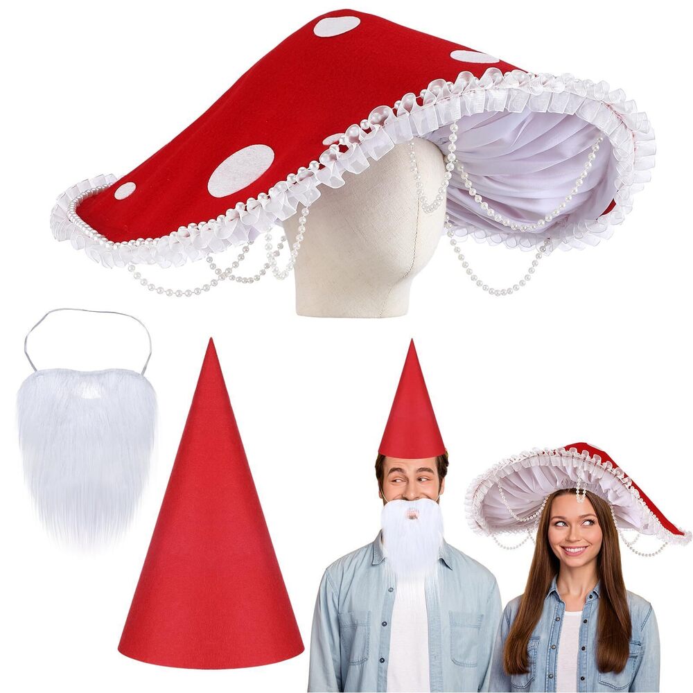 9794 3 Pcs Mushroom Hat Renaissance Medieval and Halloween Gnome Hat